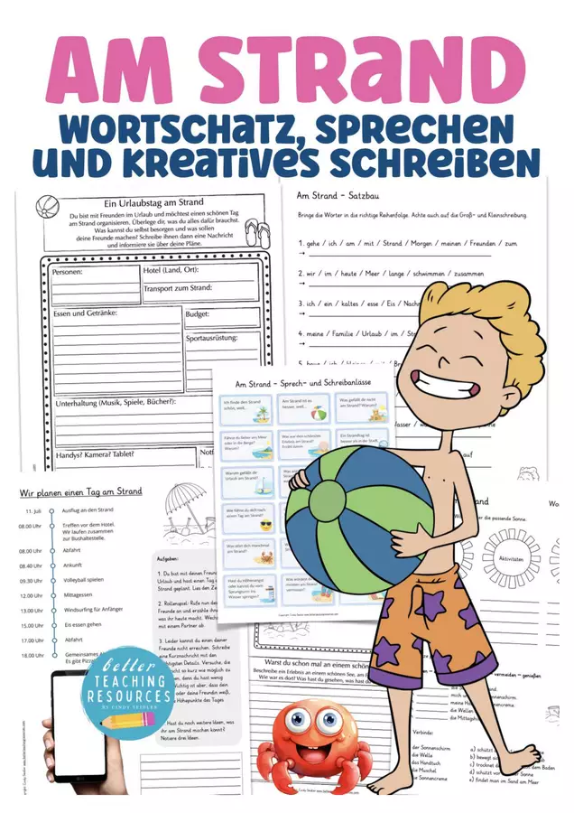 Tedesco Deutsch vocabolario spiaggia estate, espressione orale e produzione scritta Sommer Übungen Wortschatz am Strand Esercizi - Tedesco Deutsch vocabolario spiaggia estate, espressione orale e produzione scritta Sommer Übungen Wortschatz am Strand - Better Teaching Resources - Pagina di copertina