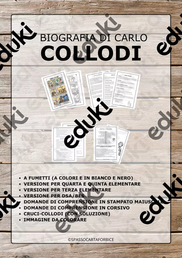 COLLODI - BIOGRAFIA FUMETTI E TESTO CON DOMANDE E GIOCO Compiti in classe/Test - COLLODI - BIOGRAFIA FUMETTI E TESTO CON DOMANDE E GIOCO - Spassocartaforbice - Pagina di copertina
