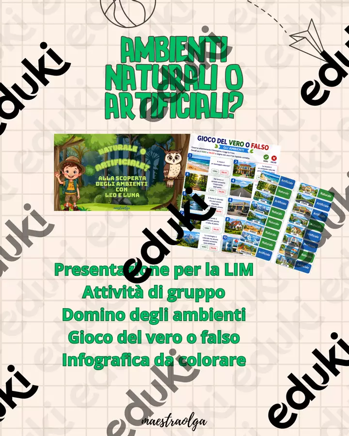 Scopriamo gli ambienti naturali e artificiali con Leo e Luna Materiale di supporto/inclusione - Scopriamo gli ambienti naturali e artificiali con Leo e Luna - maestraolga88 - Pagina di copertina