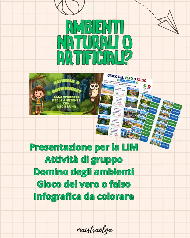 Scopriamo gli ambienti naturali e artificiali con Leo e Luna Materiale di supporto/inclusione - Scopriamo gli ambienti naturali e artificiali con Leo e Luna - maestraolga88 - Pagina di copertina