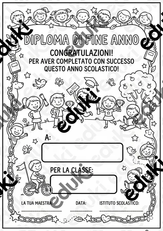 Diploma di fine anno per tutte le classi Altro tipo di materiale - Diploma di fine anno per tutte le classi - Maestra ricciatech - Pagina di copertina