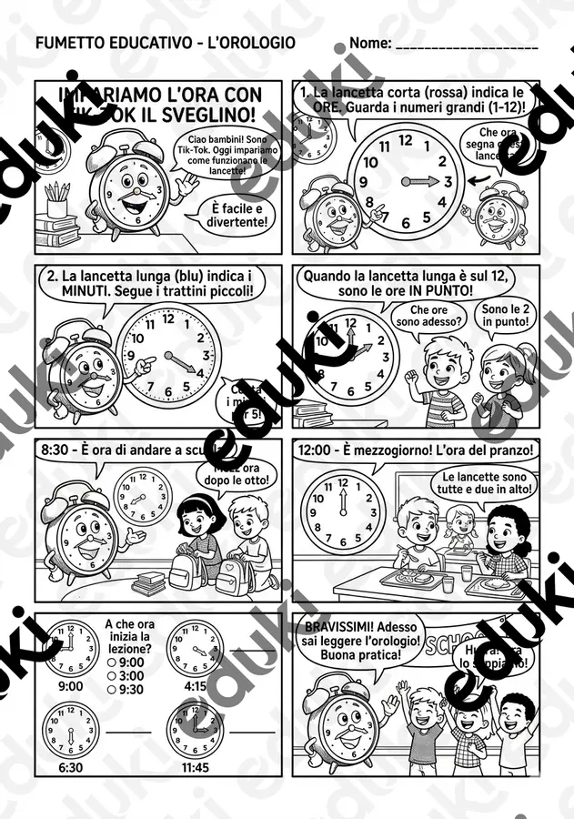 impariamo l'orologio Materiale di supporto/inclusione - impariamo l'orologio - MAESTRA Roberta in viaggio con Lilla e Dream - Pagina di copertina