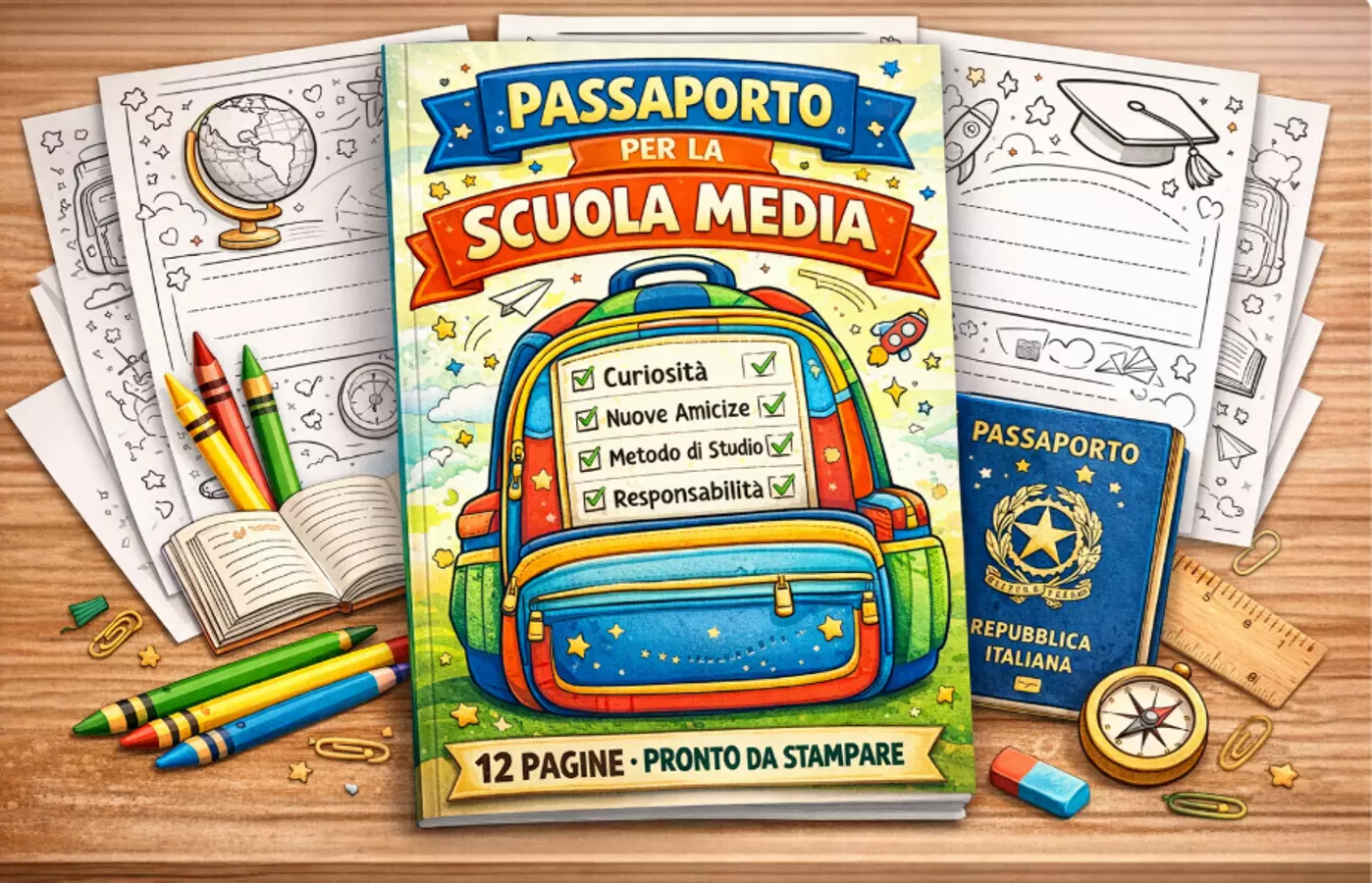 passaporto per la scuola media (Progetto continuità) Altro tipo di materiale - passaporto per la scuola media (Progetto continuità) - Maestro Fabio Giochiecolori - Pagina di copertina