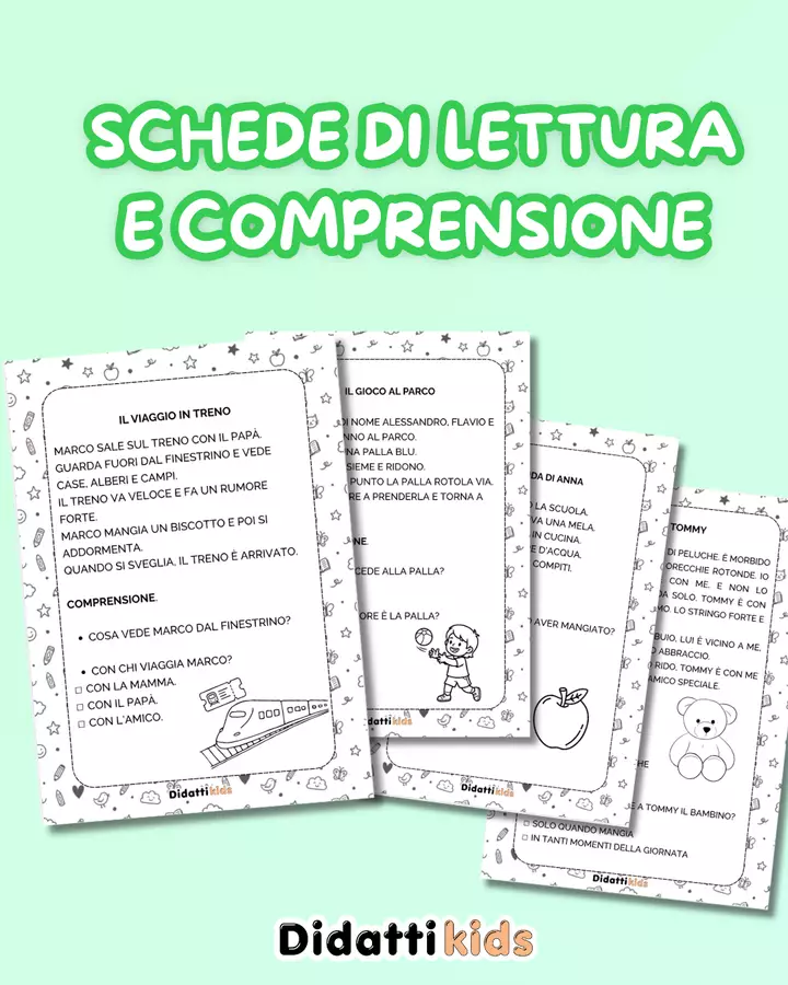 Schede lettura e comprensione del testo - 20 schede Esercizi - Schede lettura e comprensione del testo - 20 schede - DidattiKids 🌸 Silvia - Pagina di copertina