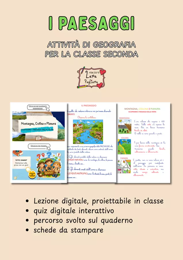 I PAESAGGI – Percorso per la classe seconda Materiale interattivo - I PAESAGGI – Percorso per la classe seconda - Maestra Lara Pagliara - Pagina di copertina