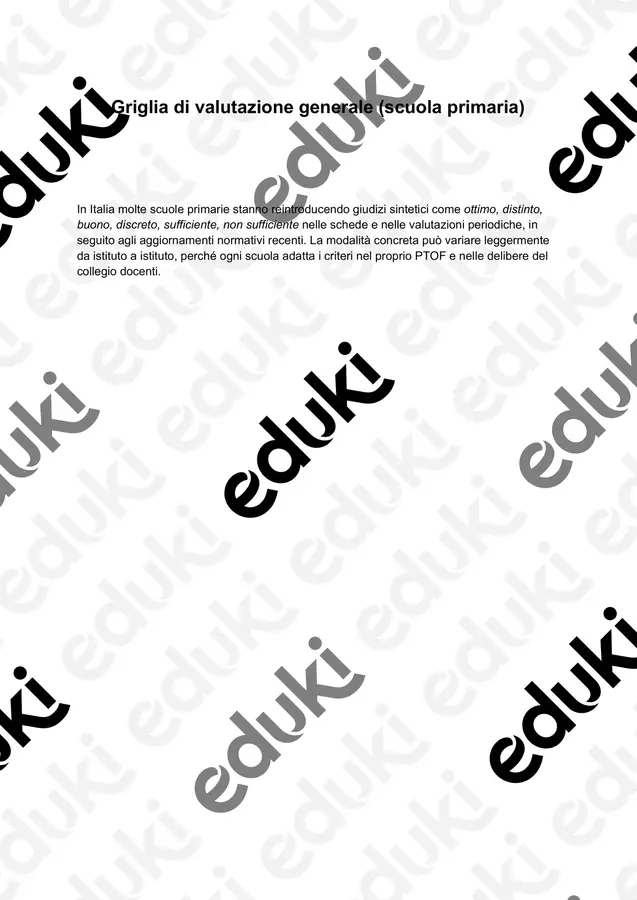 Griglia di valutazione generale scuola primaria Materiale di supporto/inclusione - Griglia di valutazione generale scuola primaria - PedagoZone - Pagina di copertina