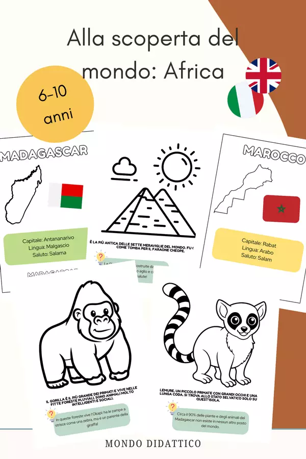 Africa da Colorare: 40 Pagine di Scoperte (ITA/ENG) Schede informative - Africa da Colorare: 40 Pagine di Scoperte (ITA/ENG) - Mondo Didattico - Pagina di copertina
