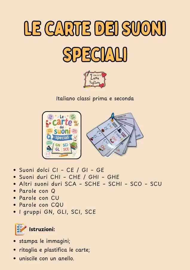 Le carte dei suoni speciali - italiano scuola primaria Flashcard - Le carte dei suoni speciali - italiano scuola primaria - Maestra Lara Pagliara - Pagina di copertina