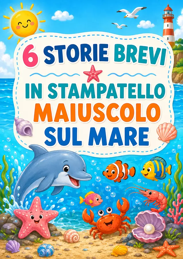 Storie brevi in stampatello maiuscolo sul mare Esercizi - Storie brevi in stampatello maiuscolo sul mare - Leggo e Comprendo - Pagina di copertina