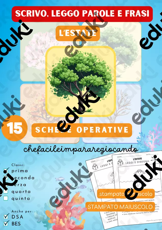 ESTATE – SCRIVERE E LEGGERE PAROLE E FRASI Esercizi - ESTATE – SCRIVERE E LEGGERE PAROLE E FRASI - chefacileimpararegiocando - Pagina di copertina