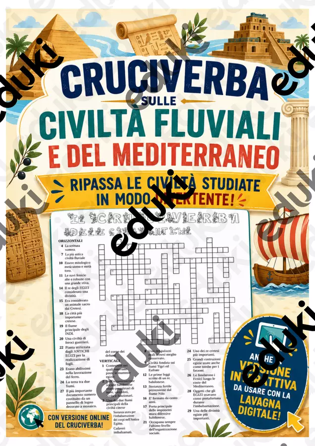 Cruciverba civiltà fluviali e del Mediterraneo Giochi - Cruciverba civiltà fluviali e del Mediterraneo - Maestro Fabio Giochiecolori - Pagina di copertina