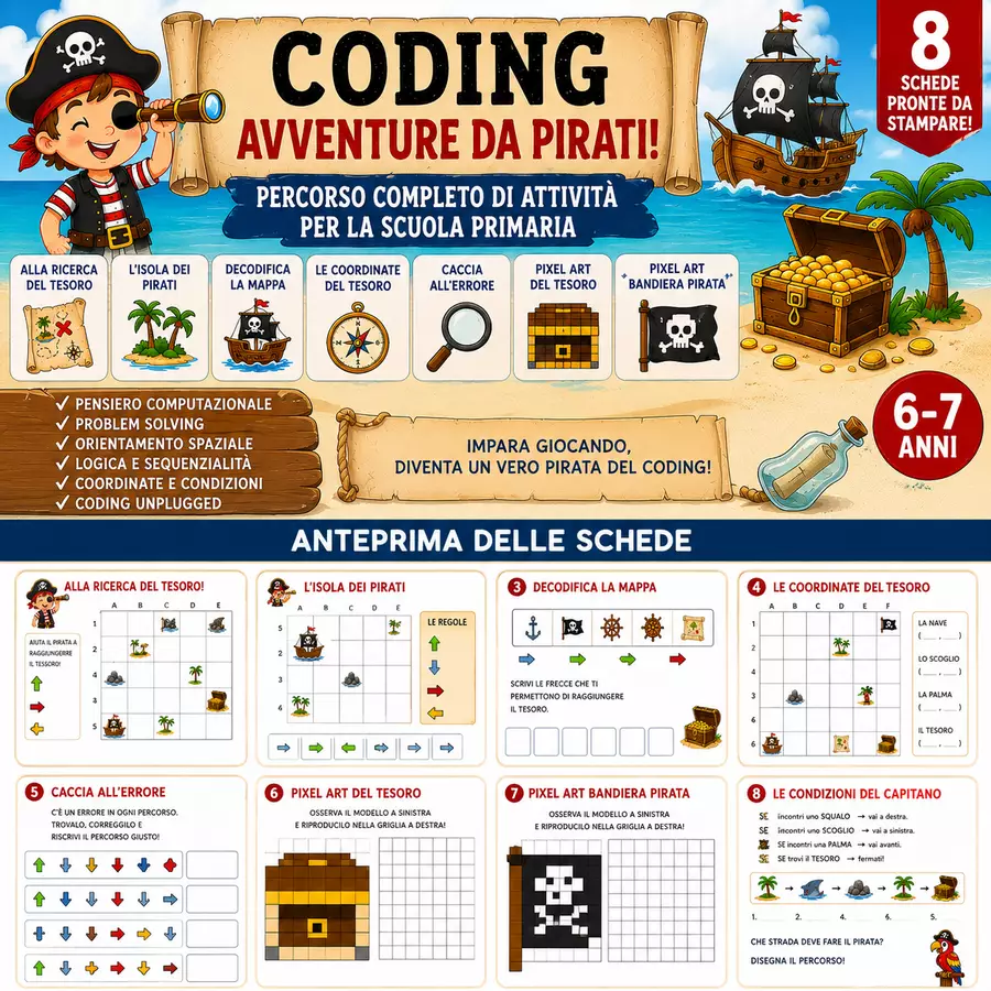 Coding a tema Pirati – scuola primaria Esercizi - Coding a tema Pirati – scuola primaria - Edugiocando - Pagina di copertina