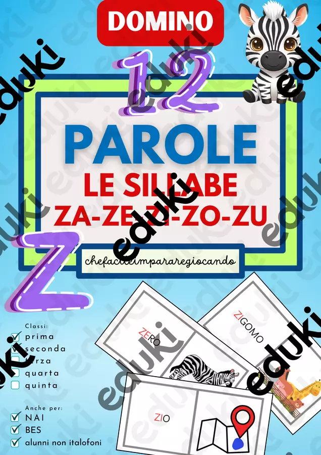 SILLABE ZA ZE ZI ZO ZU - DOMINO Giochi - SILLABE ZA ZE ZI ZO ZU - DOMINO - chefacileimpararegiocando - Pagina di copertina