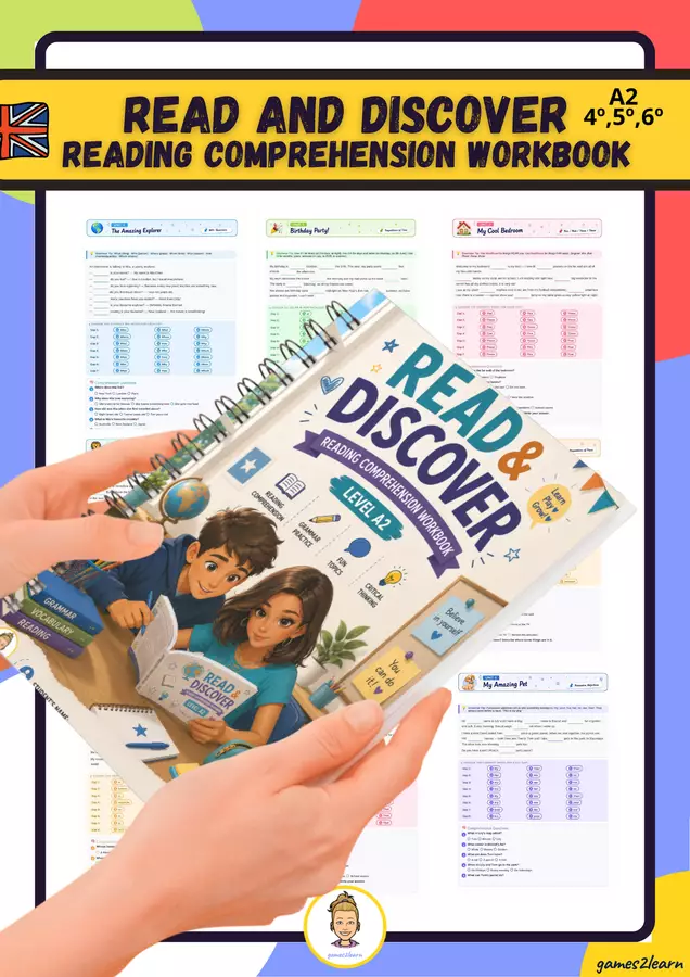 Read & Discover – Reading Comprehension Workbook (Livello A2) Esercizi - Read & Discover – Reading Comprehension Workbook (Livello A2) - games2learn - Pagina di copertina