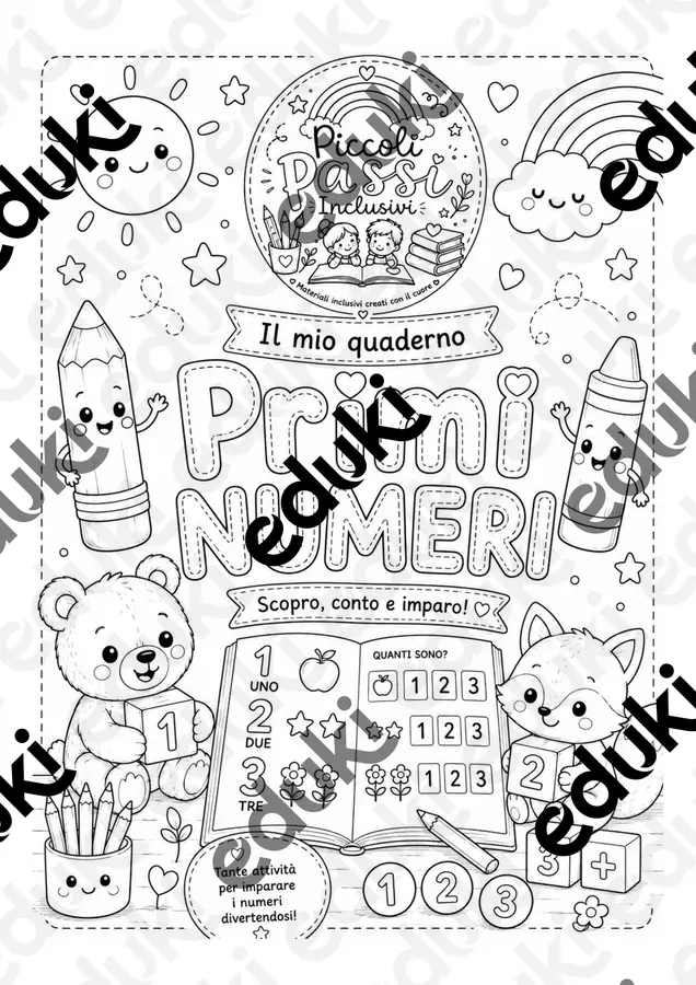 Primi numeri - Quaderno in bianco e nero Esercizi - Primi numeri - Quaderno in bianco e nero - Piccoli Passi Inclusivi - Pagina di copertina