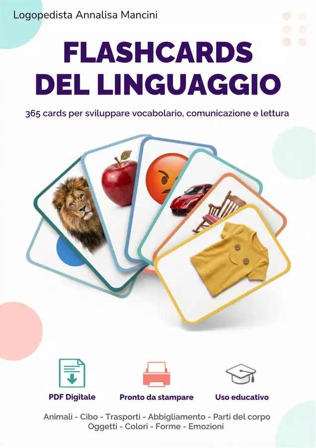 Flashcards del linguaggio - 365 carte di vocabolario Flashcard - Flashcards del linguaggio - 365 carte di vocabolario - Logopedista Annalisa Mancini - Pagina di copertina