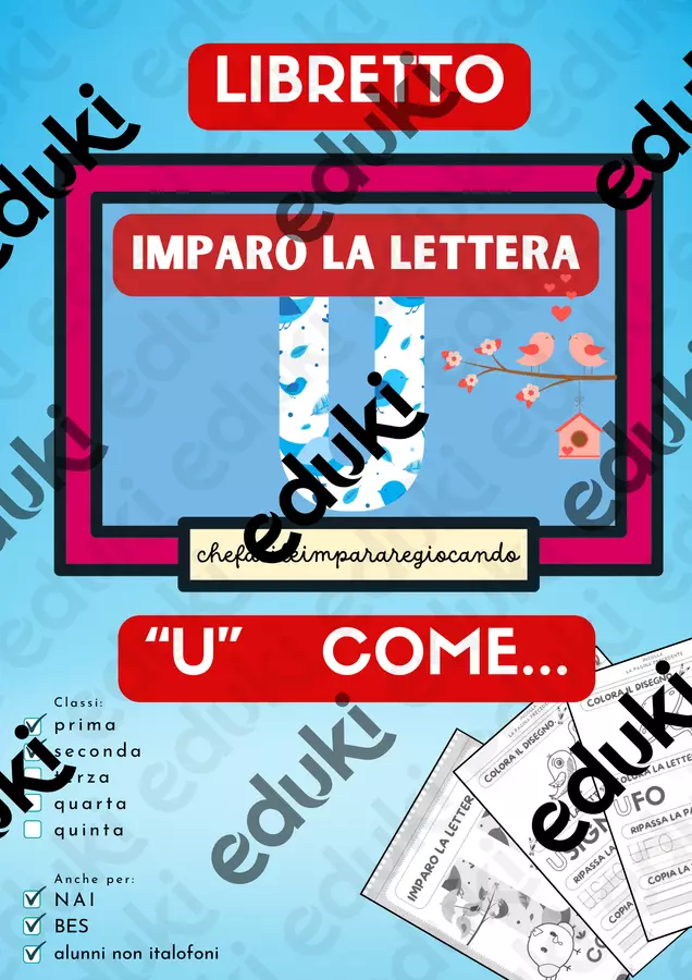 LE VOCALI – LA LETTERA U – ARRICCHIMENTO LESSICALE Esercizi - LE VOCALI – LA LETTERA U – ARRICCHIMENTO LESSICALE - chefacileimpararegiocando - Pagina di copertina