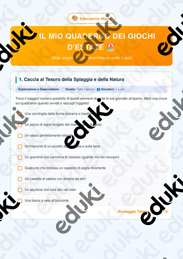 Il mio quaderno dei giochi d'estate Giochi - Il mio quaderno dei giochi d'estate - Maria Educatrice Scolastica - Pagina di copertina