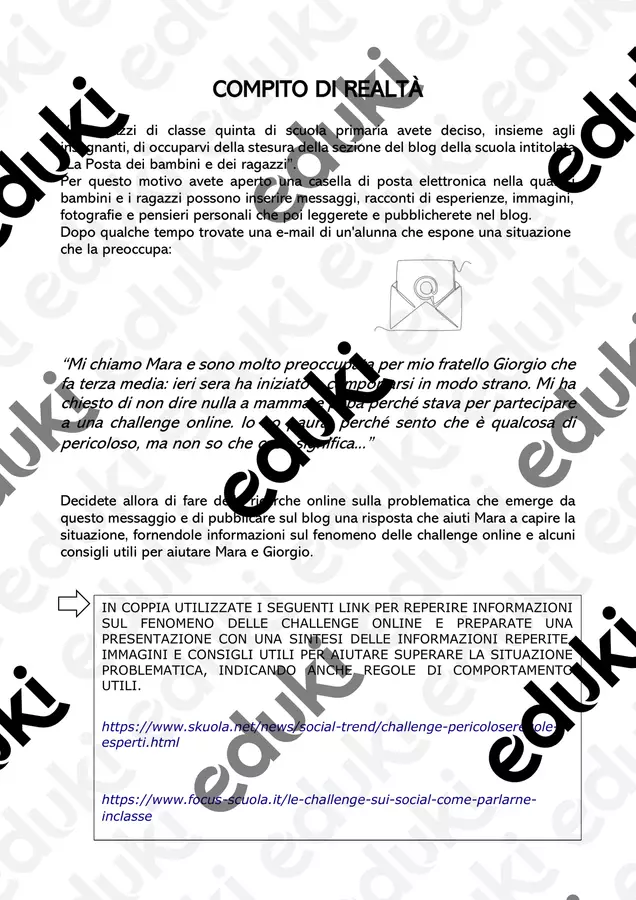 COMPITO DI REALTÀ webquest sulle challenge Altro tipo di materiale - COMPITO DI REALTÀ webquest sulle challenge - Maestra Lorena - Pagina di copertina