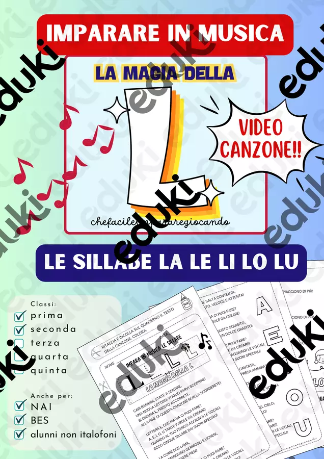 LETTERA L – SILLABE LA LE LI LO LU – TESTO E CANZONE Materiale di supporto/inclusione - LETTERA L – SILLABE LA LE LI LO LU – TESTO E CANZONE - chefacileimpararegiocando - Pagina di copertina
