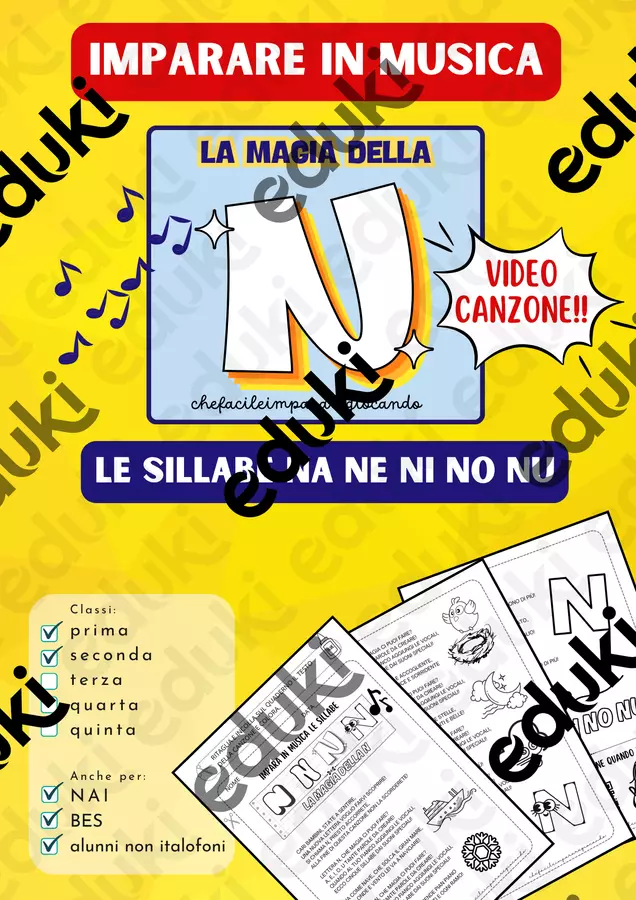 LETTERA N – SILLABE NA NE NI NO NU – TESTO E CANZONE Materiale di supporto/inclusione - LETTERA N – SILLABE NA NE NI NO NU – TESTO E CANZONE - chefacileimpararegiocando - Pagina di copertina