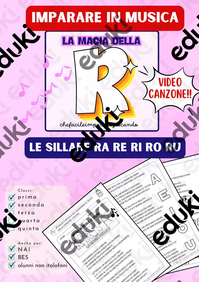 LETTERA R - SILLABE RA RE RI RO RU – CANZONE E TESTO Materiale di supporto/inclusione - LETTERA R - SILLABE RA RE RI RO RU – CANZONE E TESTO - chefacileimpararegiocando - Pagina di copertina