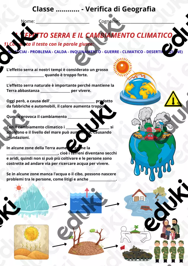 Verifica Geografia- Cambiamento climatico ed effetto serra Compiti in classe/Test - Verifica Geografia- Cambiamento climatico ed effetto serra - BrnG - Pagina di copertina