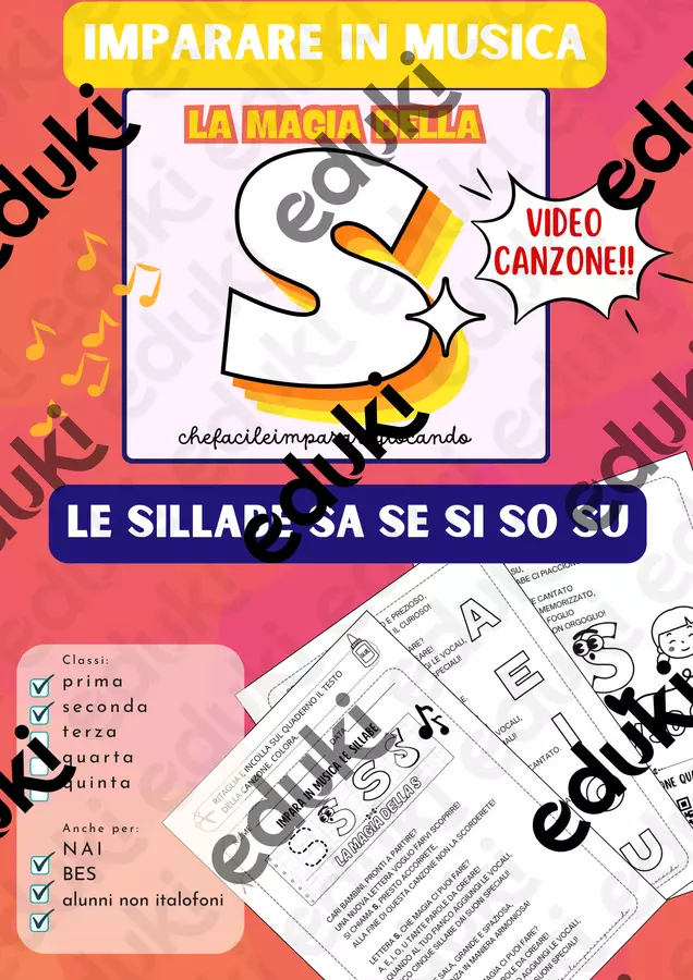 LETTERA S – SILLABE SA SE SI SO SU – TESTO E CANZONE Materiale di supporto/inclusione - LETTERA S – SILLABE SA SE SI SO SU – TESTO E CANZONE - chefacileimpararegiocando - Pagina di copertina