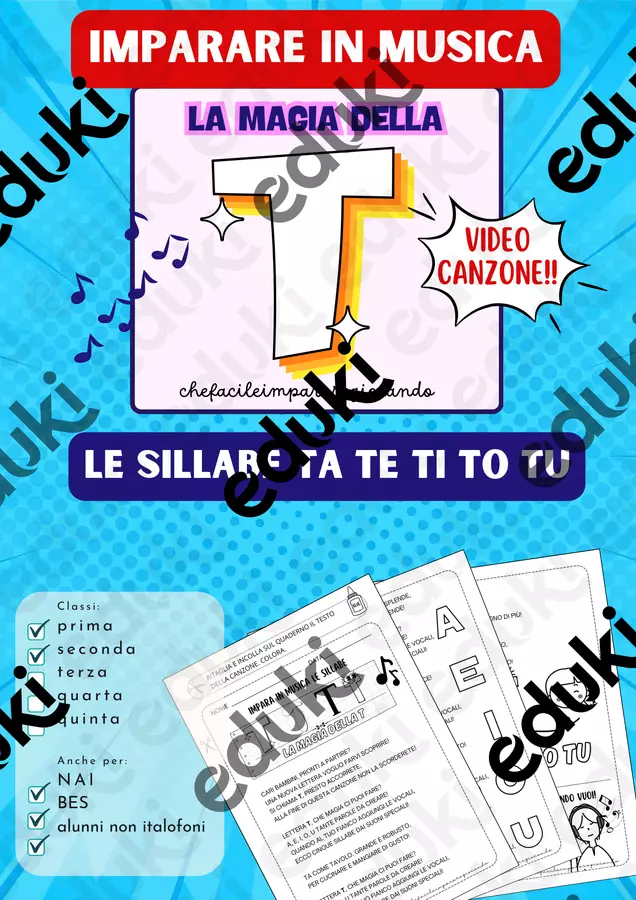LETTERA T – SILLABE TA TE TI TO TU – TESTO E CANZONE Materiale di supporto/inclusione - LETTERA T – SILLABE TA TE TI TO TU – TESTO E CANZONE - chefacileimpararegiocando - Pagina di copertina