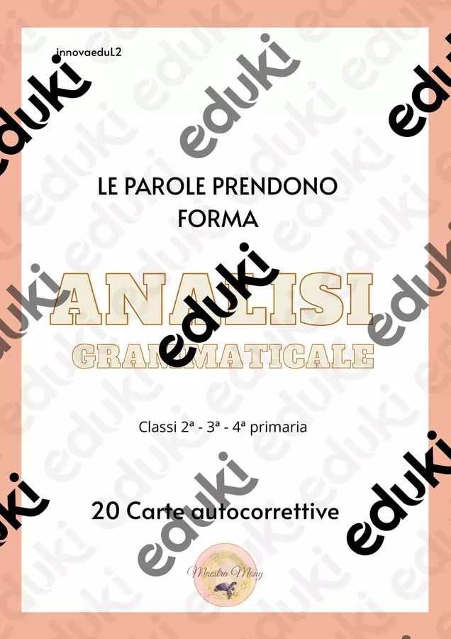 Grammatica 20 Carte autocorrettive Esercizi - Grammatica 20 Carte autocorrettive - Maestra Mony - Pagina di copertina