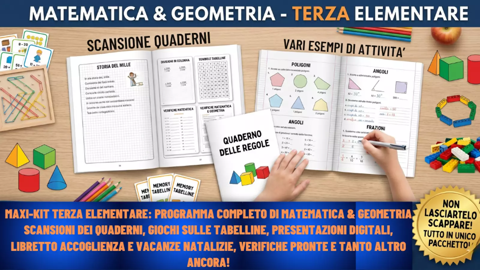 PROGRAMMA COMPLETO di matematica e geometria per la TERZA elementare Esercizi - PROGRAMMA COMPLETO di matematica e geometria per la TERZA elementare - mammaestraatempopieno - Pagina di copertina