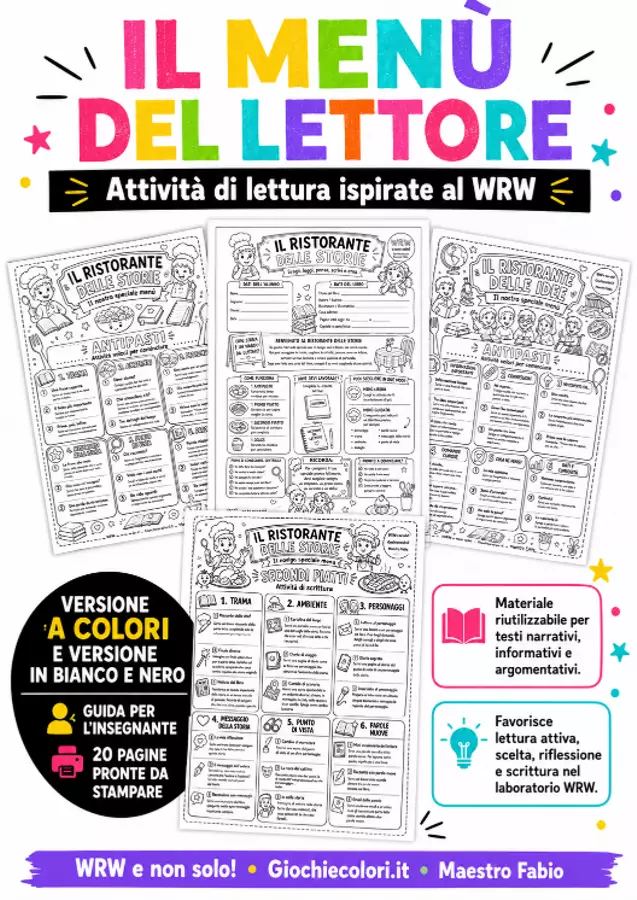 Attività WRW per leggere, capire, riflettere e scrivere Schede informative - Attività WRW per leggere, capire, riflettere e scrivere - Maestro Fabio Giochiecolori - Pagina di copertina