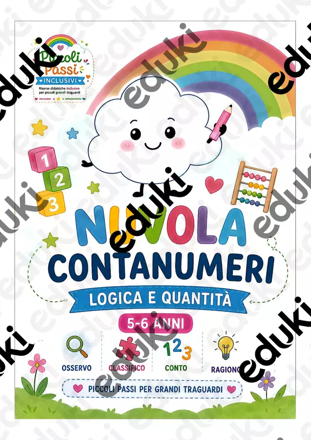 ☁️🌈 Nuvola Contanumeri Volume 1 – Logica e Quantità Materiale di supporto/inclusione - ☁️🌈 Nuvola Contanumeri Volume 1 – Logica e Quantità - Piccoli Passi Inclusivi - Pagina di copertina