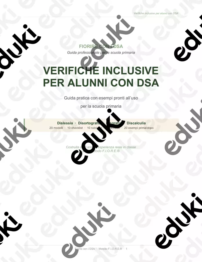 Verifiche inclusive per alunni con DSA – Guida pratica con esempi pronti Materiale di supporto/inclusione - Verifiche inclusive per alunni con DSA – Guida pratica con esempi pronti - Maestra Federica - Fiorire con i DSA - Pagina di copertina