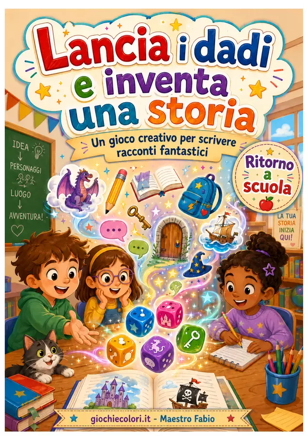Tira il dado e inventa una storia (Progetto accoglienza) Schede informative - Tira il dado e inventa una storia (Progetto accoglienza) - Maestro Fabio Giochiecolori - Pagina di copertina