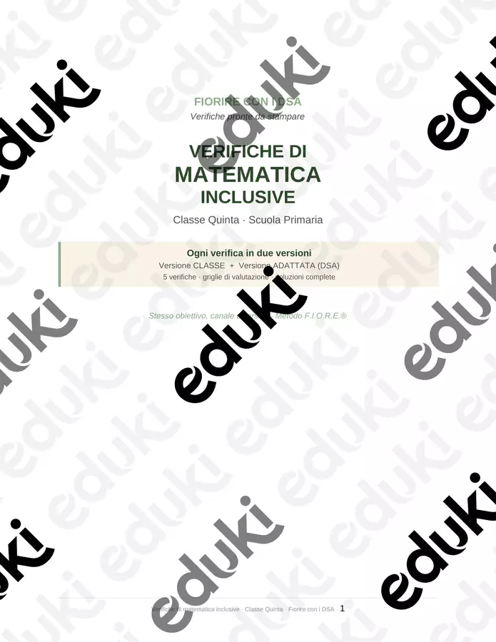 Verifiche matematica inclusive quinta Esercizi - Verifiche matematica inclusive quinta - Maestra Federica - Fiorire con i DSA - Pagina di copertina