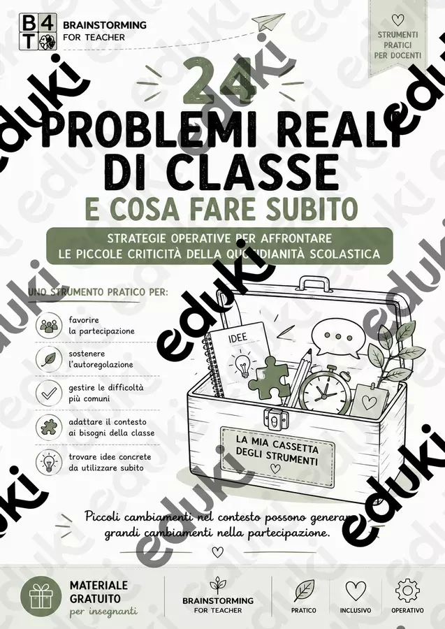 24 PROBLEMI REALI DI CLASSE E COSA FARE SUBITO Materiale di supporto/inclusione - 24 PROBLEMI REALI DI CLASSE E COSA FARE SUBITO - Brainstorming for Teacher - Pagina di copertina