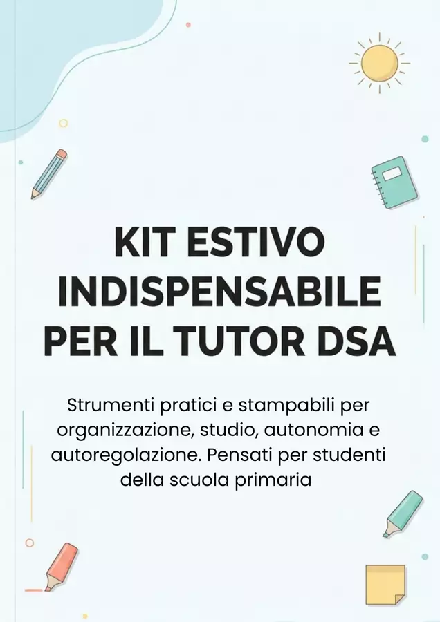 Kit estivo indispensabile per il tutor DSA Materiale di supporto/inclusione - Kit estivo indispensabile per il tutor DSA - Apprendifacile - Pagina di copertina