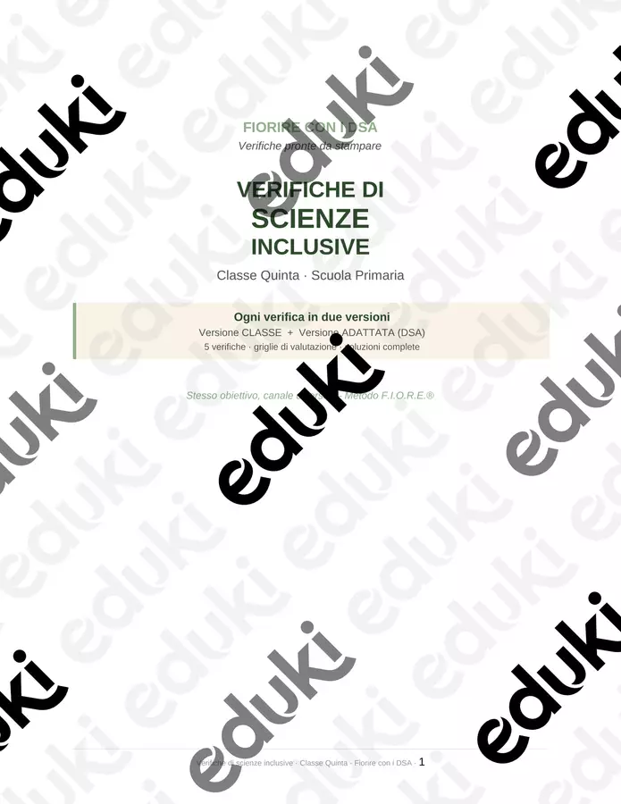 Verifiche di scienze inclusive – Classe Quinta Materiale di supporto/inclusione - Verifiche di scienze inclusive – Classe Quinta - Maestra Federica - Fiorire con i DSA - Pagina di copertina