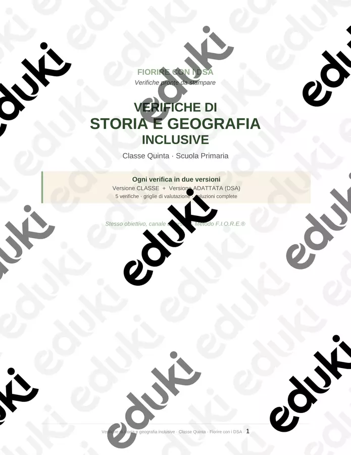 Verifiche storia geografia inclusive quinta Esercizi - Verifiche storia geografia inclusive quinta - Maestra Federica - Fiorire con i DSA - Pagina di copertina