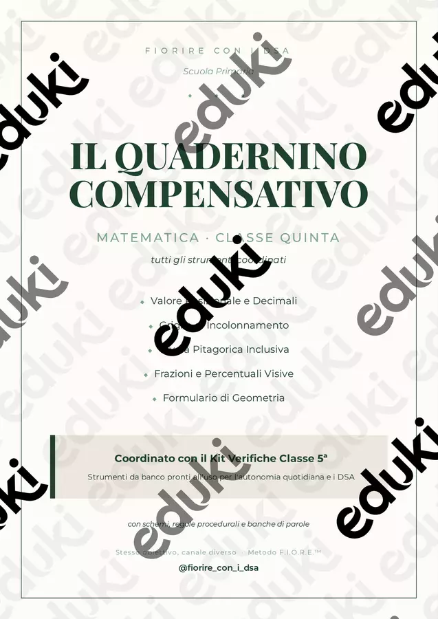 Matematica Classe 5ª | Strumenti DSA da banco Materiale di supporto/inclusione - Matematica Classe 5ª | Strumenti DSA da banco - Maestra Federica - Fiorire con i DSA - Pagina di copertina