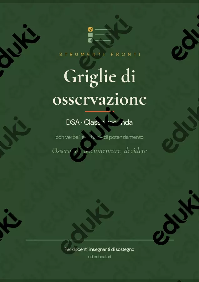 Kit Griglie di Osservazione DSA – Classe seconda | Con verbali e schede di potenziamento Materiale di supporto/inclusione - Kit Griglie di Osservazione DSA – Classe seconda | Con verbali e schede di potenziamento - Maestra Federica - Fiorire con i DSA - Pagina di copertina