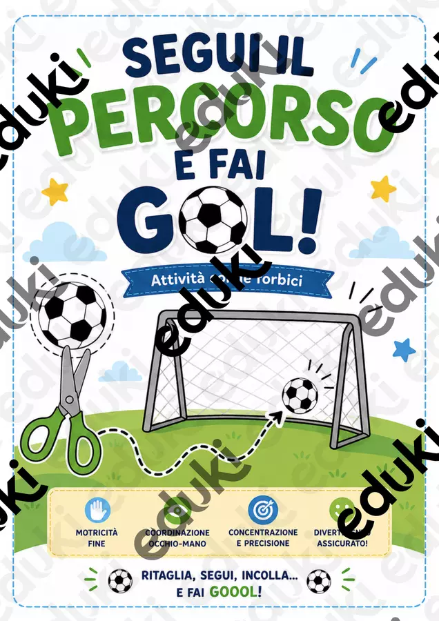 ⚽ Segui il percorso e fai GOL! Attività con le forbici Esercizi - ⚽ Segui il percorso e fai GOL! Attività con le forbici - Erika - La tua pedagogista - Pagina di copertina