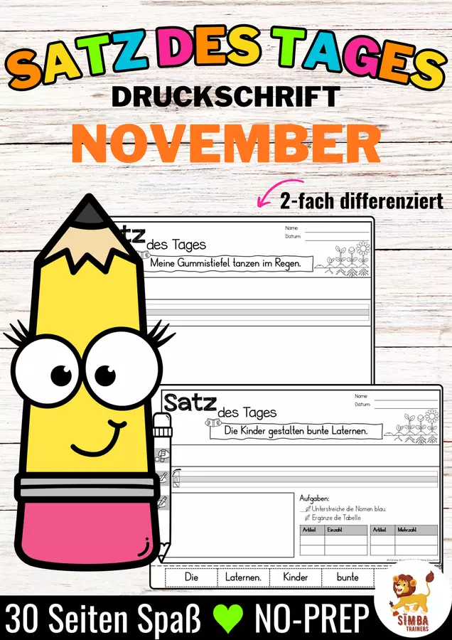 Sätze schreiben / Satz des Tages / Schüttelsätze (Druckschrift) schreiben Herbst November Autunno Novembre Tedesco Esercizi - Sätze schreiben / Satz des Tages / Schüttelsätze (Druckschrift) schreiben Herbst November Autunno Novembre Tedesco - SIMBA Trainers Education - Pagina di copertina