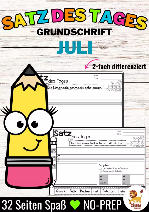 Sätze schreiben / Satz des Tages / Schüttelsätze (Grundschrift) schreiben Sommer Sommerferien Juli Estate luglio Tedesco Esercizi - Sätze schreiben / Satz des Tages / Schüttelsätze (Grundschrift) schreiben Sommer Sommerferien Juli Estate luglio Tedesco - SIMBA Trainers Education - Pagina di copertina