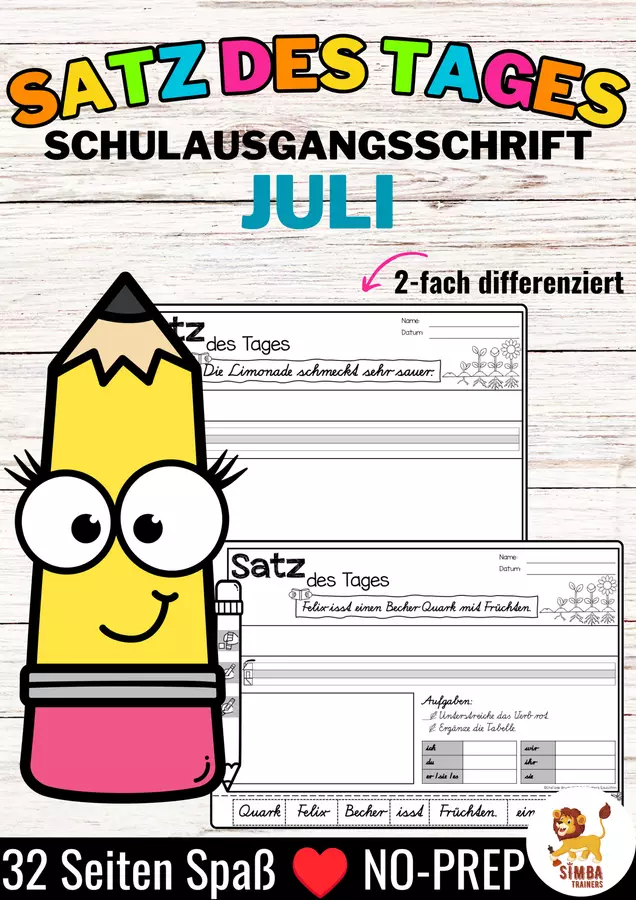 Sätze schreiben / Satz des Tages / Schüttelsätze (Schulausgangsschrift) schreiben Sommer Sommerferien Juli Estate luglio Tedesco Esercizi - Sätze schreiben / Satz des Tages / Schüttelsätze (Schulausgangsschrift) schreiben Sommer Sommerferien Juli Estate luglio Tedesco - SIMBA Trainers Education - Pagina di copertina