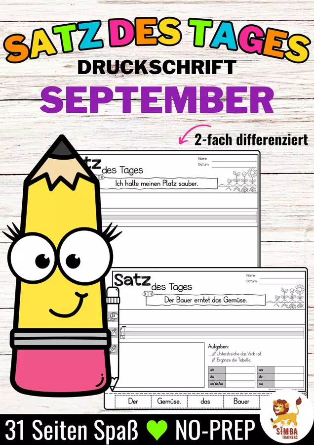 Sätze schreiben / Satz des Tages / Schüttelsätze (Druckschrift) schreiben Herbst Back to school Schulstart September Autunno Settembre Tedesco Esercizi - Sätze schreiben / Satz des Tages / Schüttelsätze (Druckschrift) schreiben Herbst Back to school Schulstart September Autunno Settembre Tedesco - SIMBA Trainers Education - Pagina di copertina