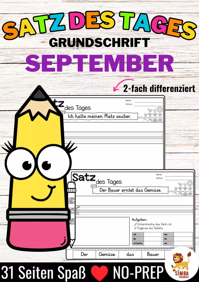 Sätze schreiben / Satz des Tages / Schüttelsätze (Grundschrift) schreiben Herbst Back to school Schulstart September Autunno Settembre Tedesco Esercizi - Sätze schreiben / Satz des Tages / Schüttelsätze (Grundschrift) schreiben Herbst Back to school Schulstart September Autunno Settembre Tedesco - SIMBA Trainers Education - Pagina di copertina