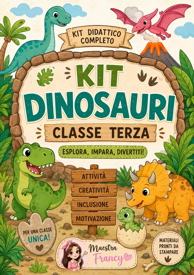 KIT DINOSAURI – CLASSE TERZA 🦕🦖 Materiale di supporto/inclusione - KIT DINOSAURI – CLASSE TERZA 🦕🦖 - Teacher Fra Bonny - Pagina di copertina