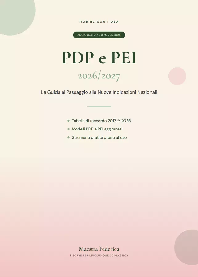 Guida al Passaggio alle Nuove Indicazioni Nazionali (D.M. 221/2025) Programmi scolastici / Materiali per docenti - Guida al Passaggio alle Nuove Indicazioni Nazionali (D.M. 221/2025) - Maestra Federica - Fiorire con i DSA - Pagina di copertina